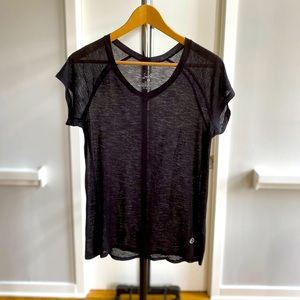 Scorpio Sol sheer black V neck stretchy tee